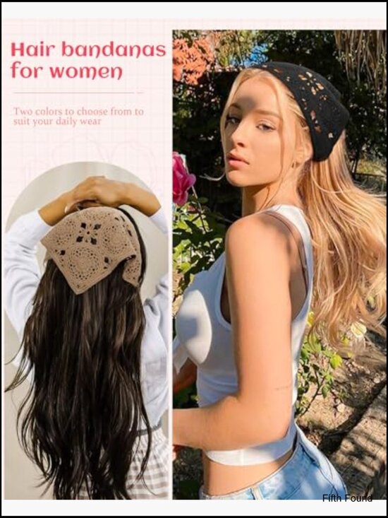 Floral Crochet Hair Bandanas Headscarf 2-Pack Vintage Daisy Headband main image 7